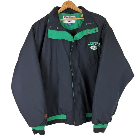 VTG Champion New York Jets Black Green Puffer Mens Jacket NFL Football Size XL - Picture 2 of 10